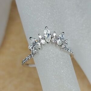 Vintage Moissanite Wedding Band Art Deco Size 6 10k White Gold Ring Unique